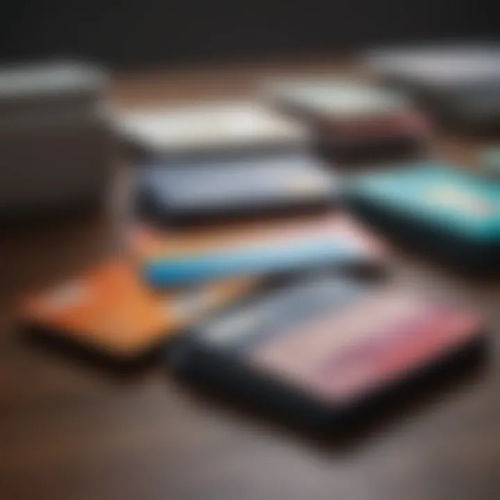 A diverse array of business credit cards displayed on a desk