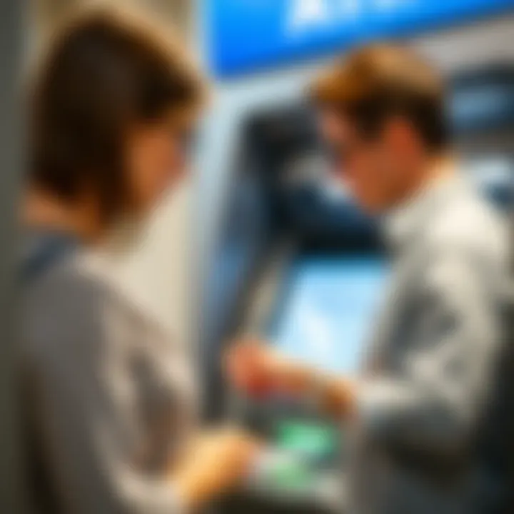 User interacting with an automated teller machine