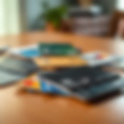 Various credit cards laid out on a table