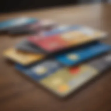 A digital representation of various credit cards arranged on a table