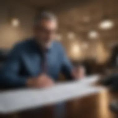 A person completing paperwork at a finance office