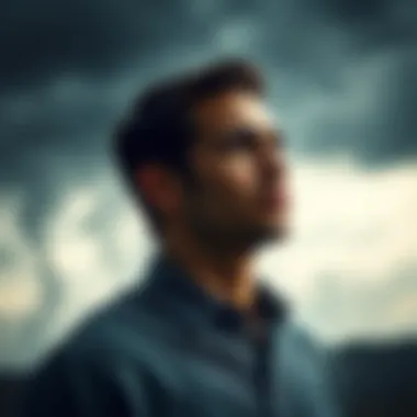 A person reflecting on financial decisions amidst a stormy backdrop