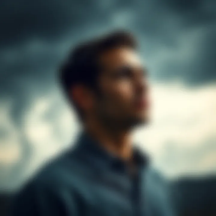 A person reflecting on financial decisions amidst a stormy backdrop