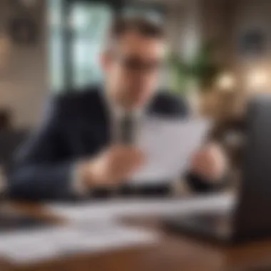 Careful Review of Financial Documents An individual thoughtfully reviewing financial documents at a desk.