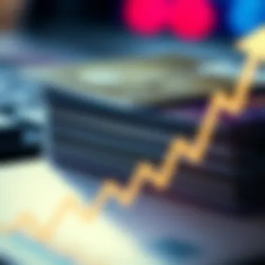 Stack of credit cards with upward trend graph