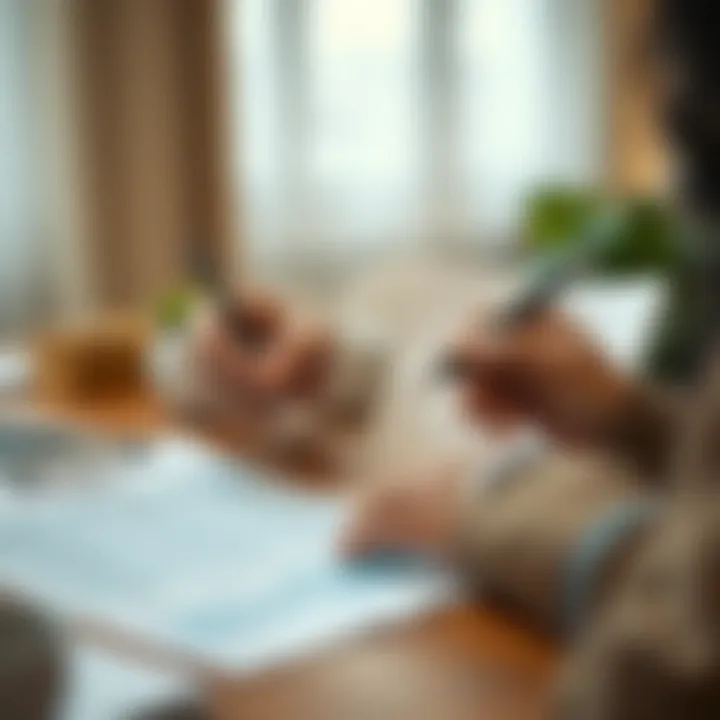 Person analyzing credit report with a pen