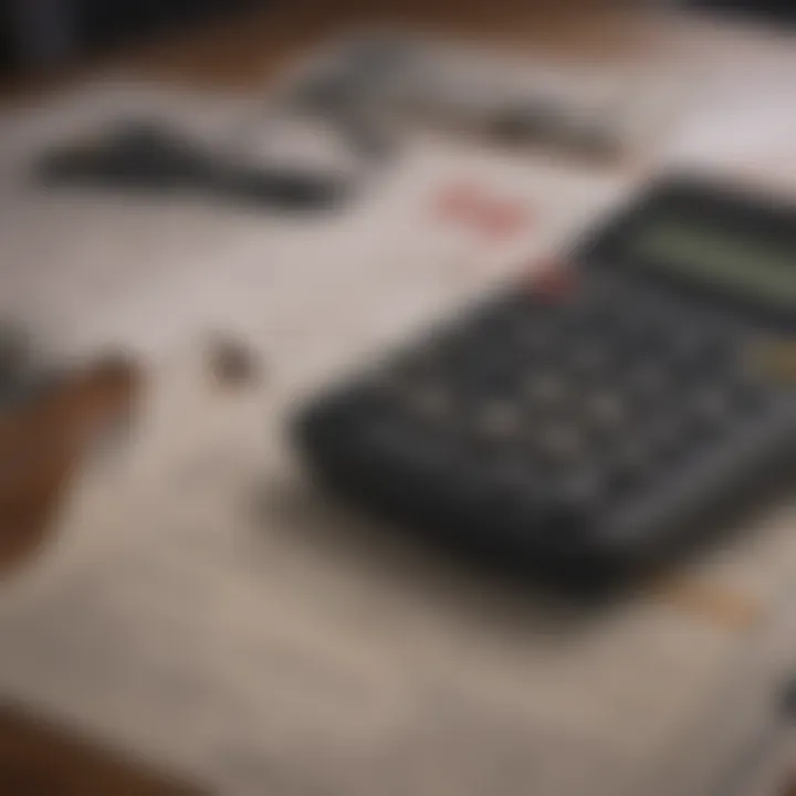 A calculator with financial documents representing business insurance costs and budgeting