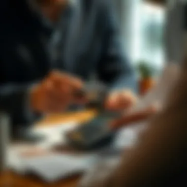 A person reviewing financial statements with a calculator, looking for ways to improve credit